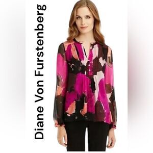 DIANE VON FURSTENBERG Annalise‎ 100% Silk Blouse Sz 2